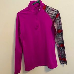 Nike Womens Pro Combat 1/4 zip workout pull over - pink, fitted size Large